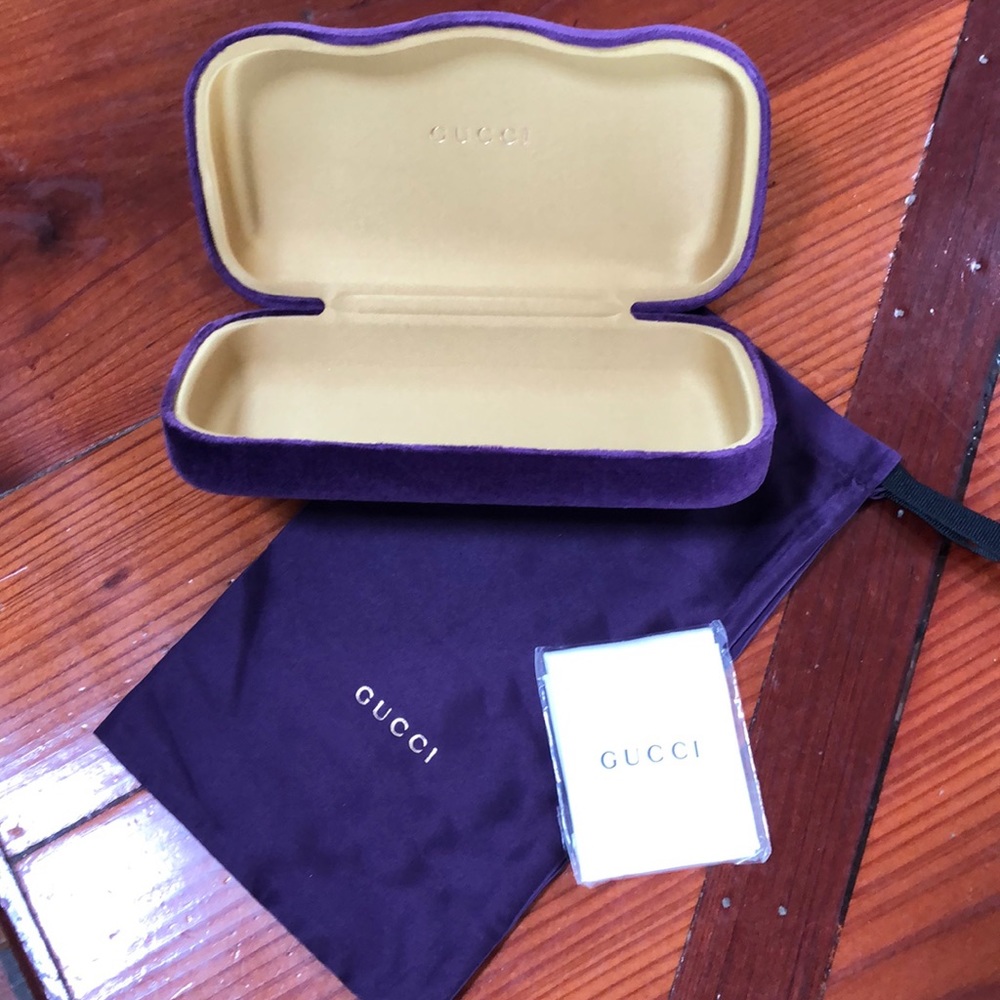 Gucci purple hard and soft case and cleaning cloth